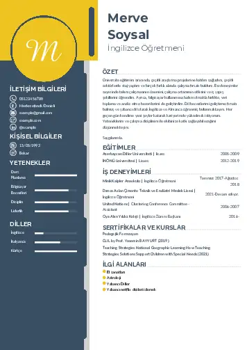 Yabancı Dil Öğretmeni Cv Örnekleri cv indir